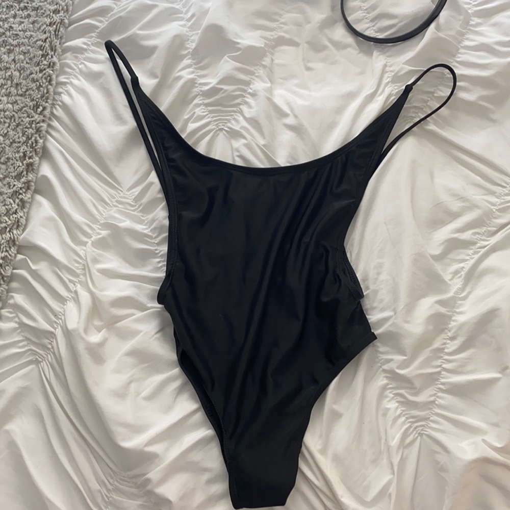 Black high cut one piece